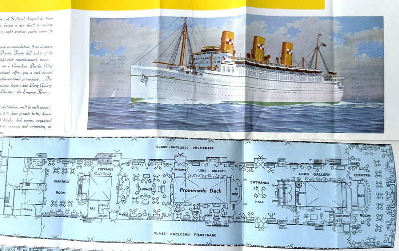EMPRESS OF SCOTLAND: 1930 - Caribbean cruise brochure w/ plans & pics from 1957