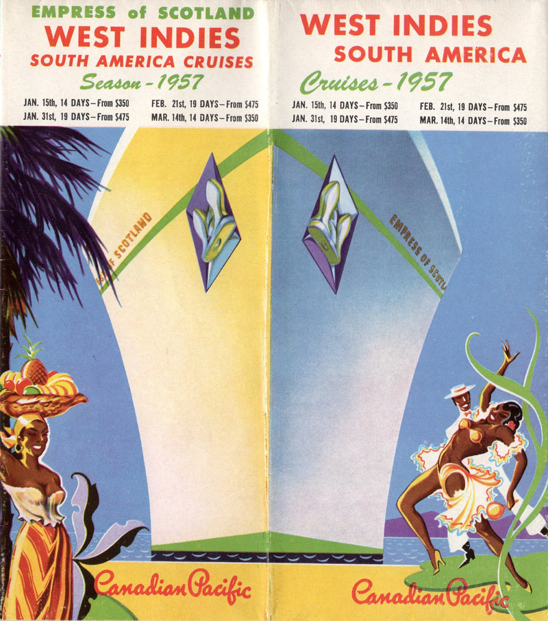 EMPRESS OF SCOTLAND: 1930 - Caribbean cruise brochure w/ plans & pics from 1957