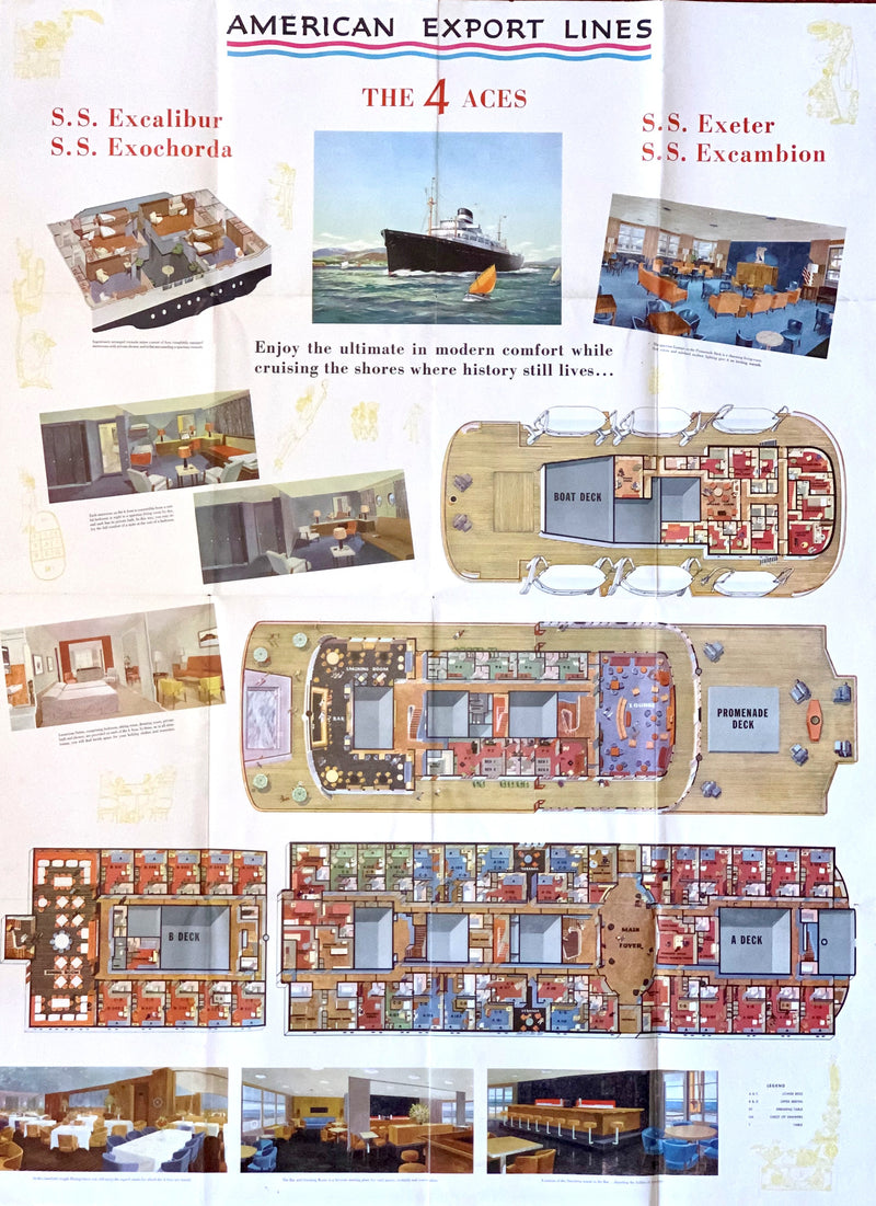 FOUR ACES: 1945 - Big fold-out brochure w/ iso deck plans & color interiors
