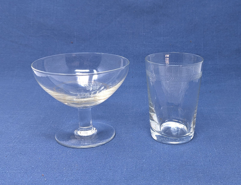 Various Ships - Italian Line crystal cocktail glass & molded-glass tumbler