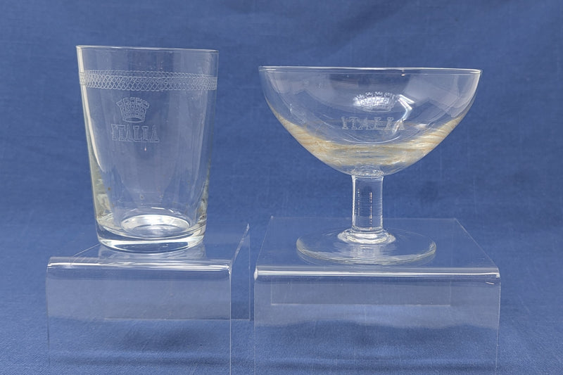 Various Ships - Italian Line crystal cocktail glass & molded-glass tumbler