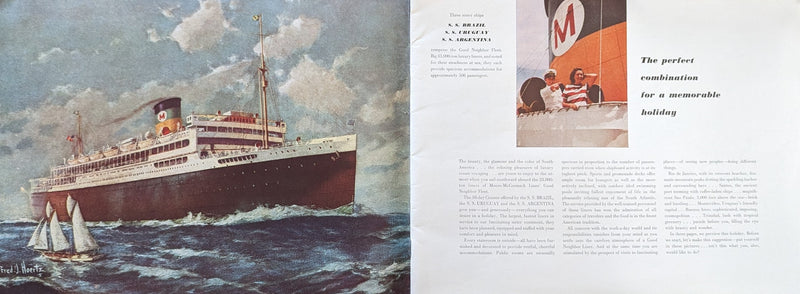 BRAZIL, URUGUAY & ARGENTINA - Deluxe 1948 color interiors & destinations brochure