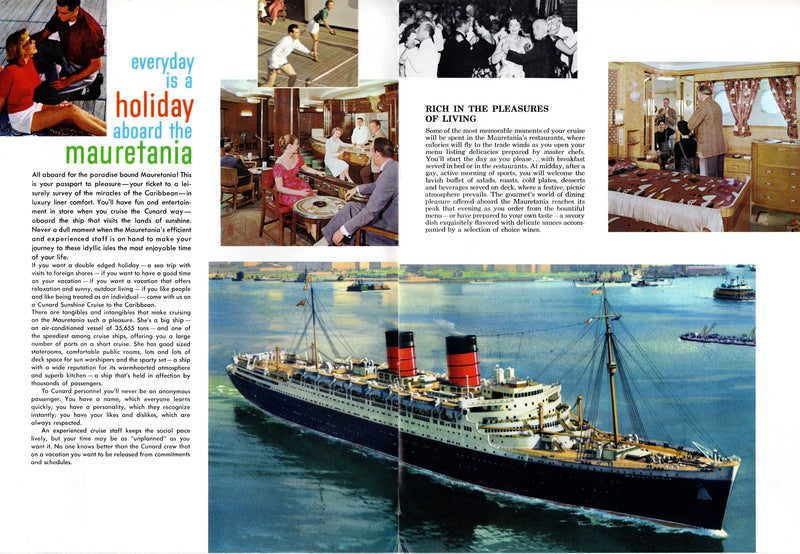 MAURETANIA: 1939 - Big brochure, deck plan & pamphlet for 1962 winter cruises