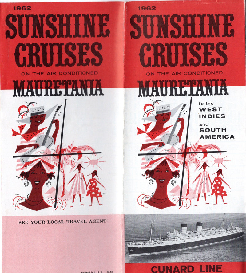 MAURETANIA: 1939 - Big brochure, deck plan & pamphlet for 1962 winter cruises