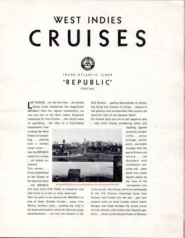 REPUBLIC: 1907 - Large & deluxe 1931 cruise brochure w/ plans & pics