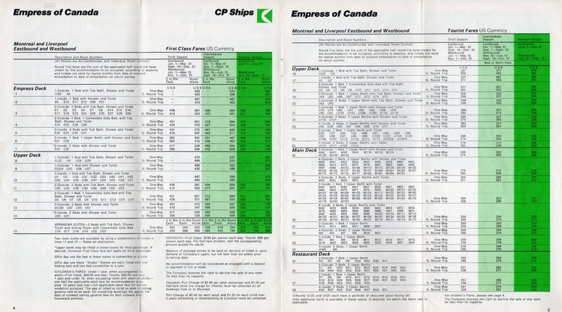 EMPRESS OF CANADA: 1961 - FINAL year schedule & fares brochure