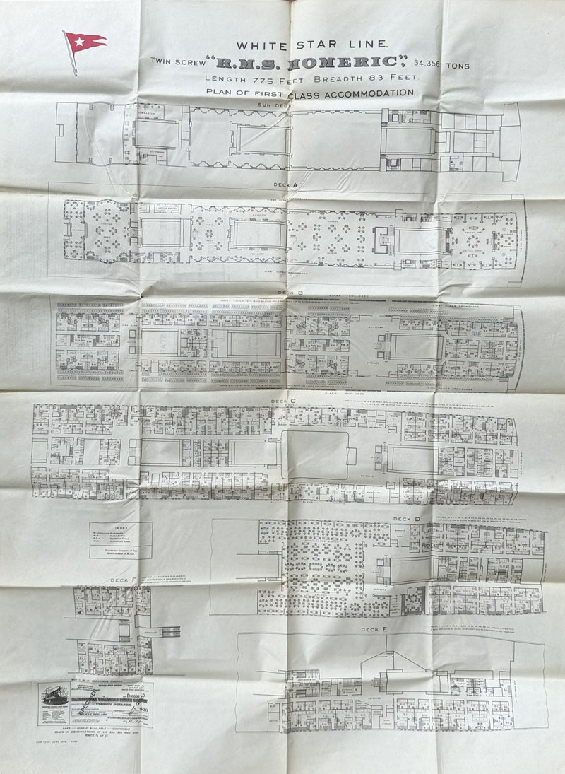 HOMERIC: 1922 - Large First Class deck plan from 1924