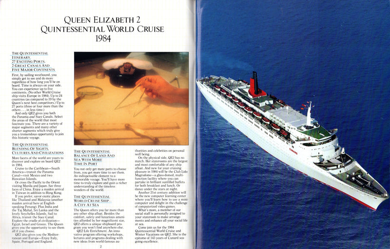 QE2: 1969 - Brochure & menu collection from 1984 World Cruise w/ Sultan invite