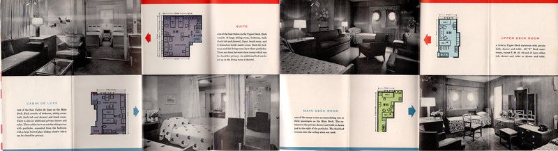 AMERICA: 1940 - Deluxe First Class deck plan w/ interiors from 1950s