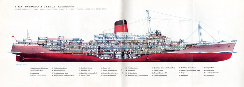 PENDENNIS CASTLE: 1959 - Deluxe pre-maiden intro brochure w/ large cutaway