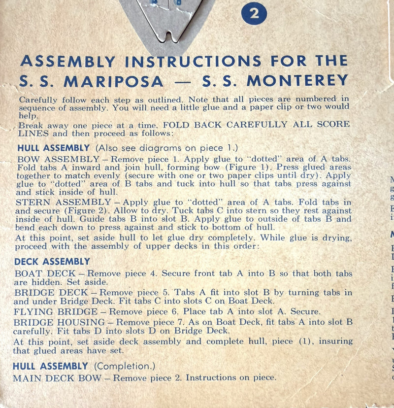 MARIPOSA & MONTEREY: 1952 - Cut-out paper model from gift shop
