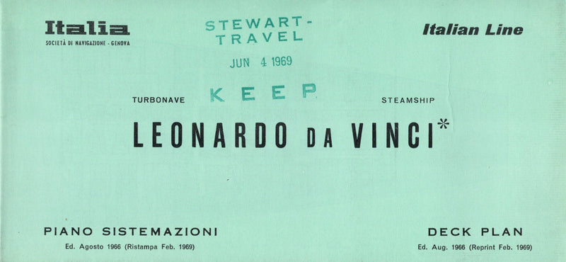 LEONARDO DA VINCI: 1960 - Full ship deck plan w/ interiors