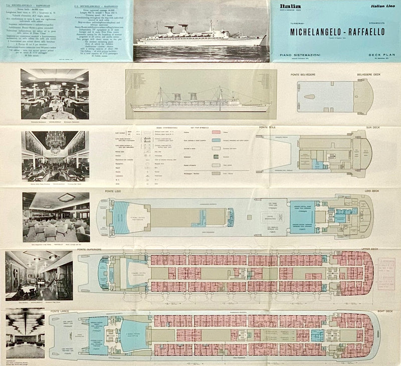 MICHELANGELO & RAFFAELLO: 1965 - Full ship deck plan w/ interiors