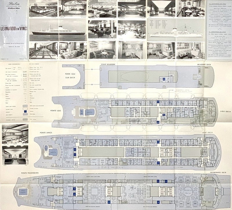 LEONARDO DA VINCI: 1960 - Full ship deck plan w/ many photos from 1961