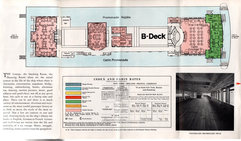 CLEVELAND: 1909 - Deluxe Cabin (First) Class deck plan brochure w/ interiors