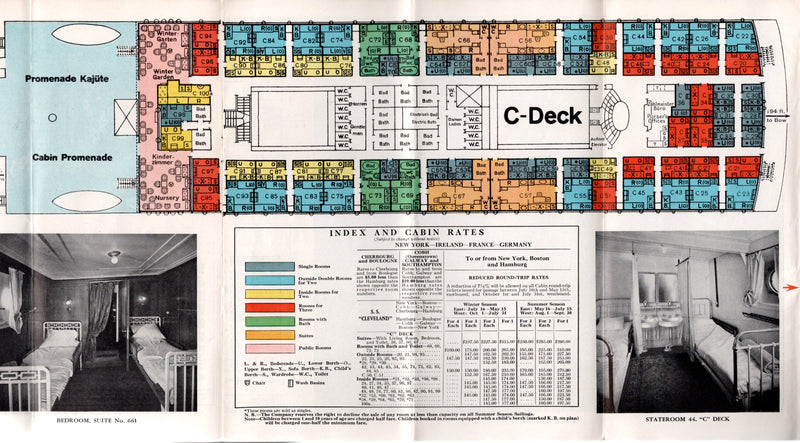 CLEVELAND: 1909 - Deluxe Cabin (First) Class deck plan brochure w/ interiors