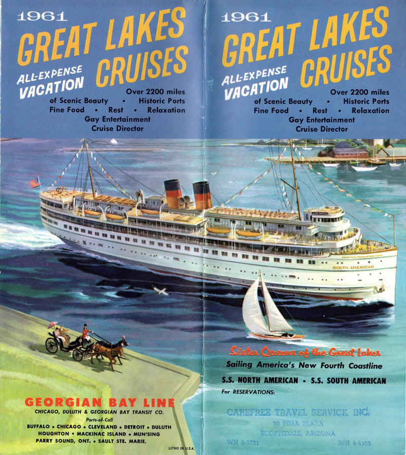 NORTH AMERICAN & SOUTH AMERICAN: 1913 -Colorful 1961 Great Lakes brochure
