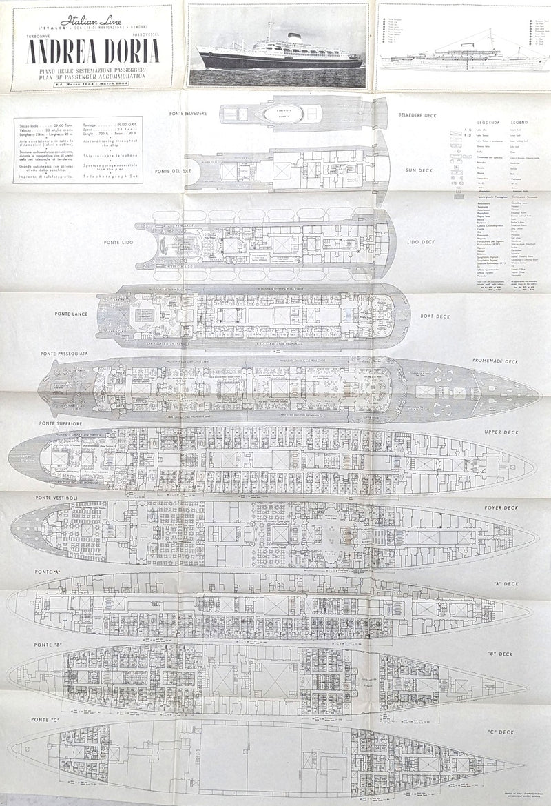 ANDREA DORIA: 1953 - Full ship deck plan from 1954