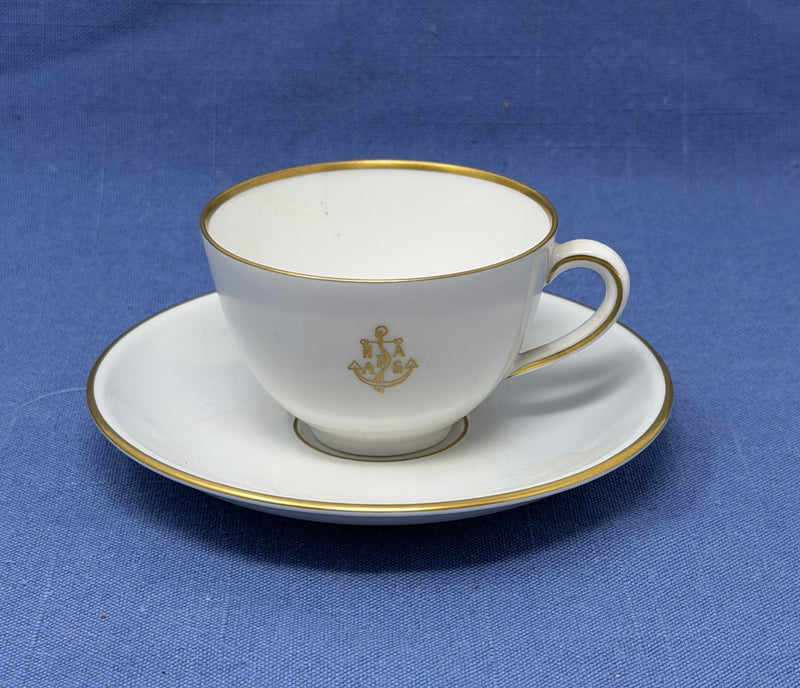 Various: pre-war - Hamburg American Line fine china demi & saucer in off-white/gray