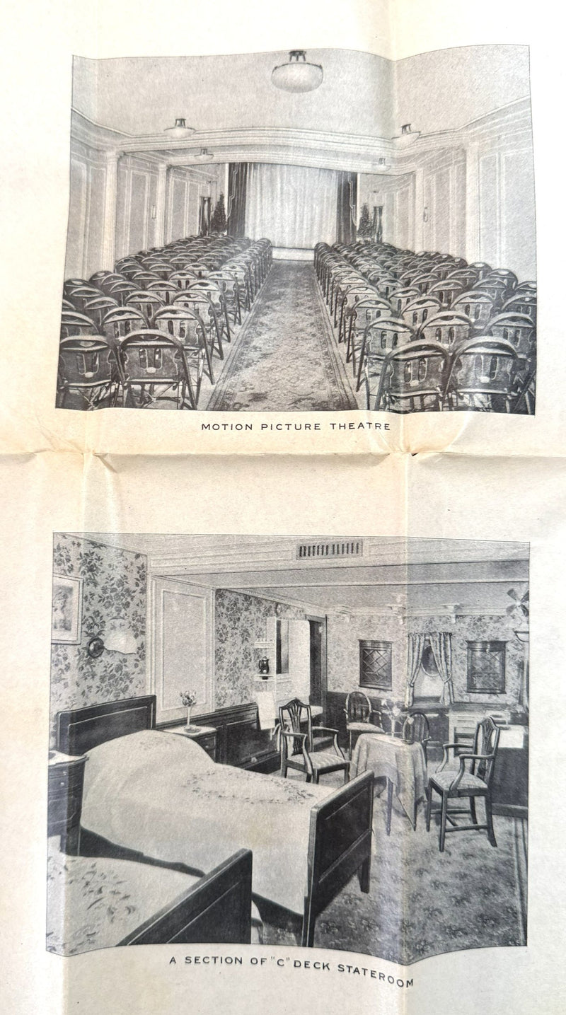 AQUITANIA: 1914 - Color-coded First Class deck plan w/ photos from 1933