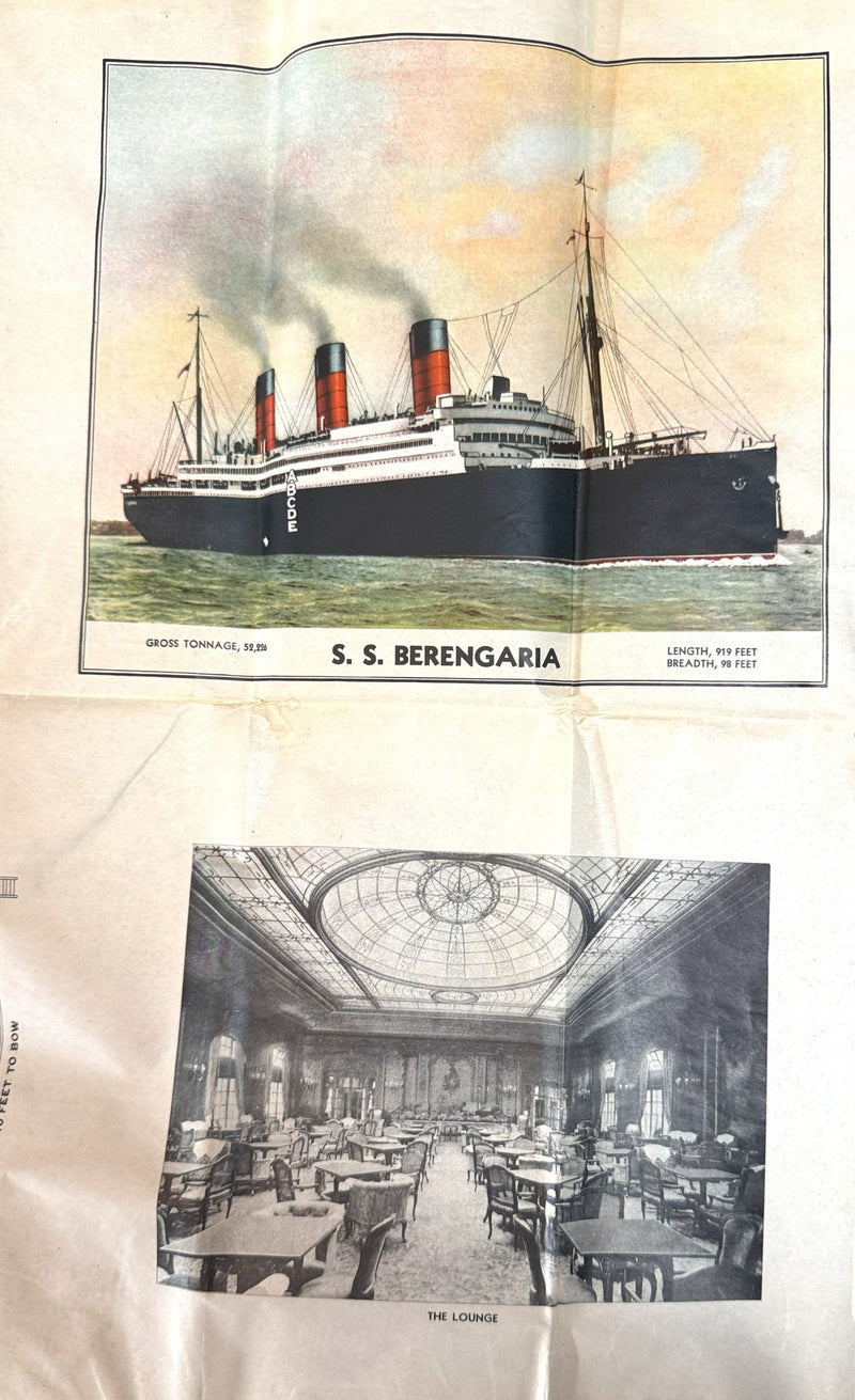 AQUITANIA: 1914 - Color-coded First Class deck plan w/ photos from 1933