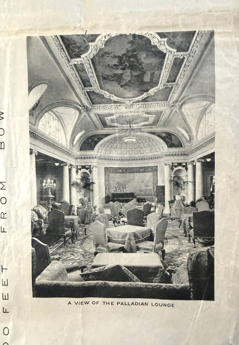 AQUITANIA: 1914 - Large, color-coded First Class deck plan w/ photos from 1926