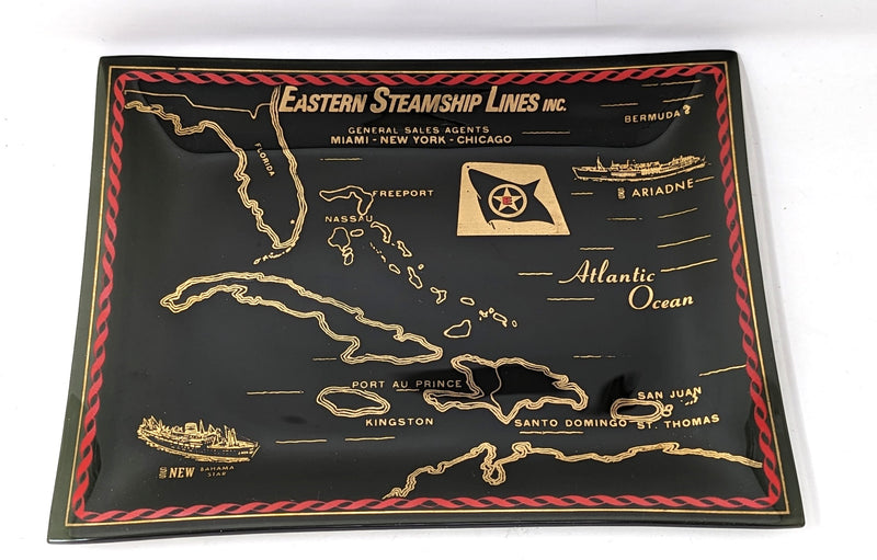 ARIADNE & NEW BAHAMA STAR - Eastern Steamship smoked glass pin try w/ gold route map