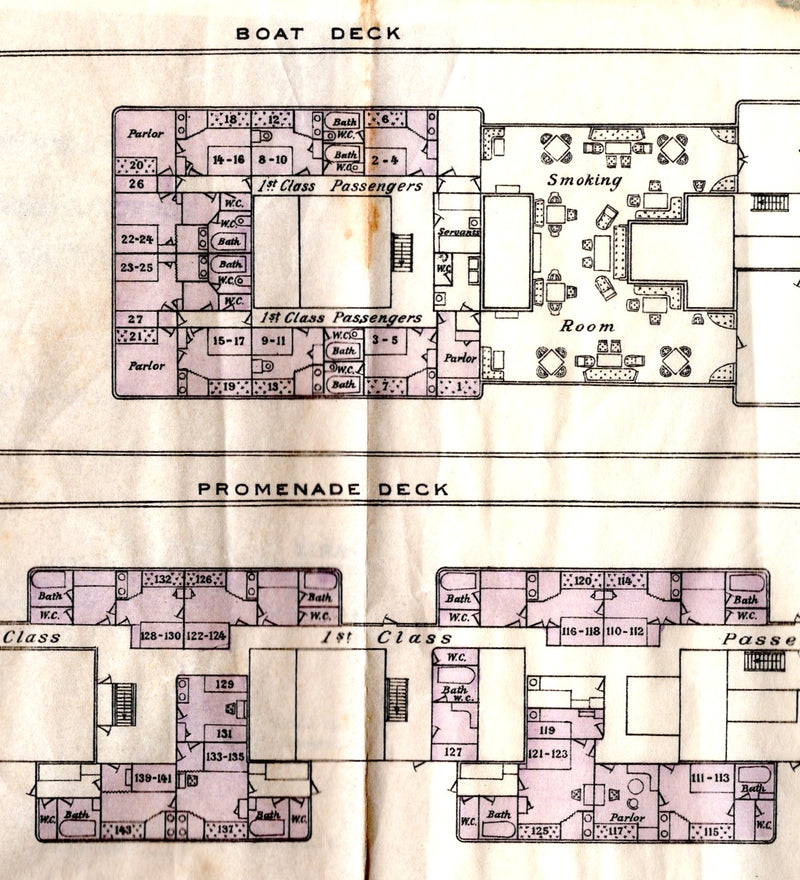 LAFAYETTE: 1915 - Rare First & Second deck plan from 1915