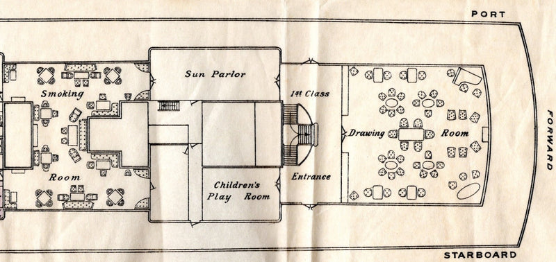 LAFAYETTE: 1915 - Rare First & Second deck plan from 1915