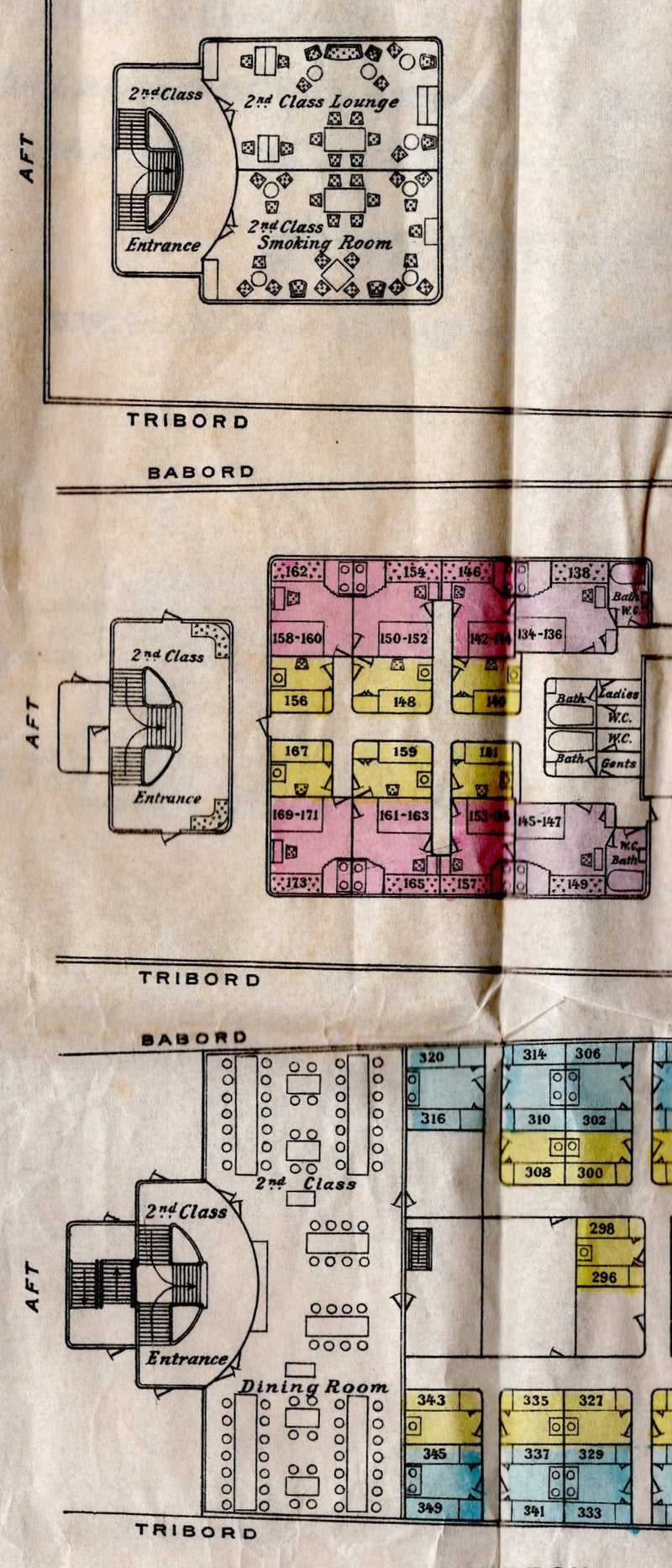 LAFAYETTE: 1915 - Rare First & Second deck plan from 1915