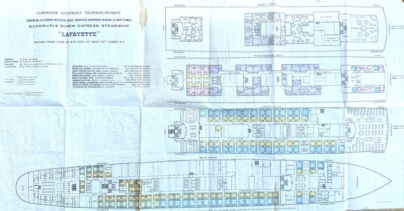 LAFAYETTE: 1915 - Rare First & Second deck plan from 1915
