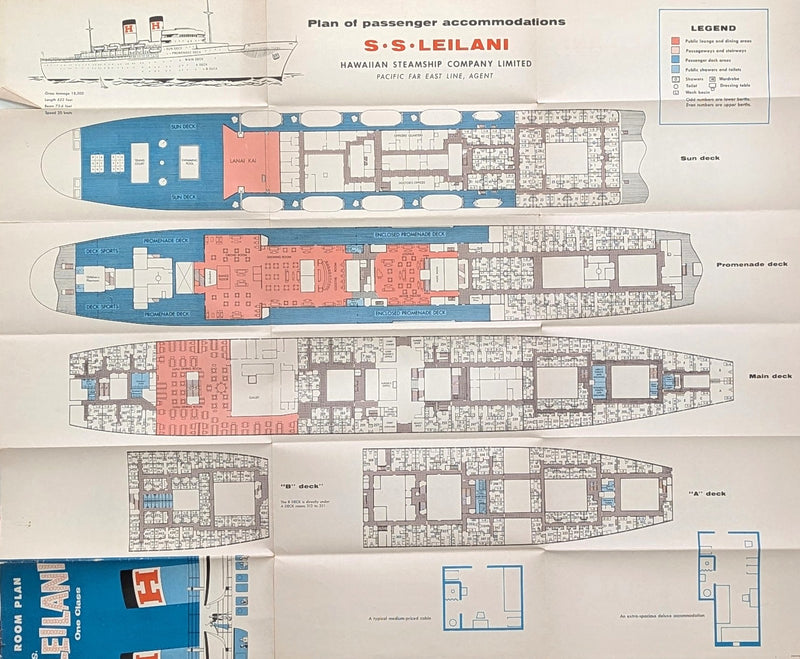 LEILANI: 1944 - Circa 1956 color interiors brochure & separate deck plan