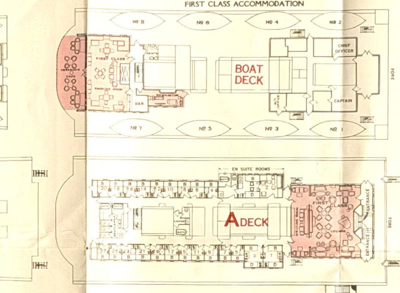 HAKONE MARU: 1921 - Deck plan w/ photos from 1936
