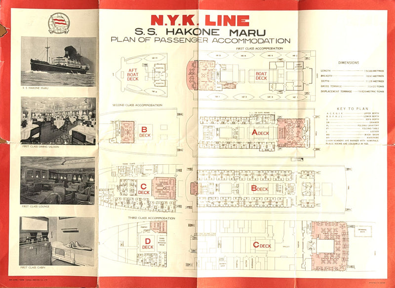 HAKONE MARU: 1921 - Deck plan w/ photos from 1936
