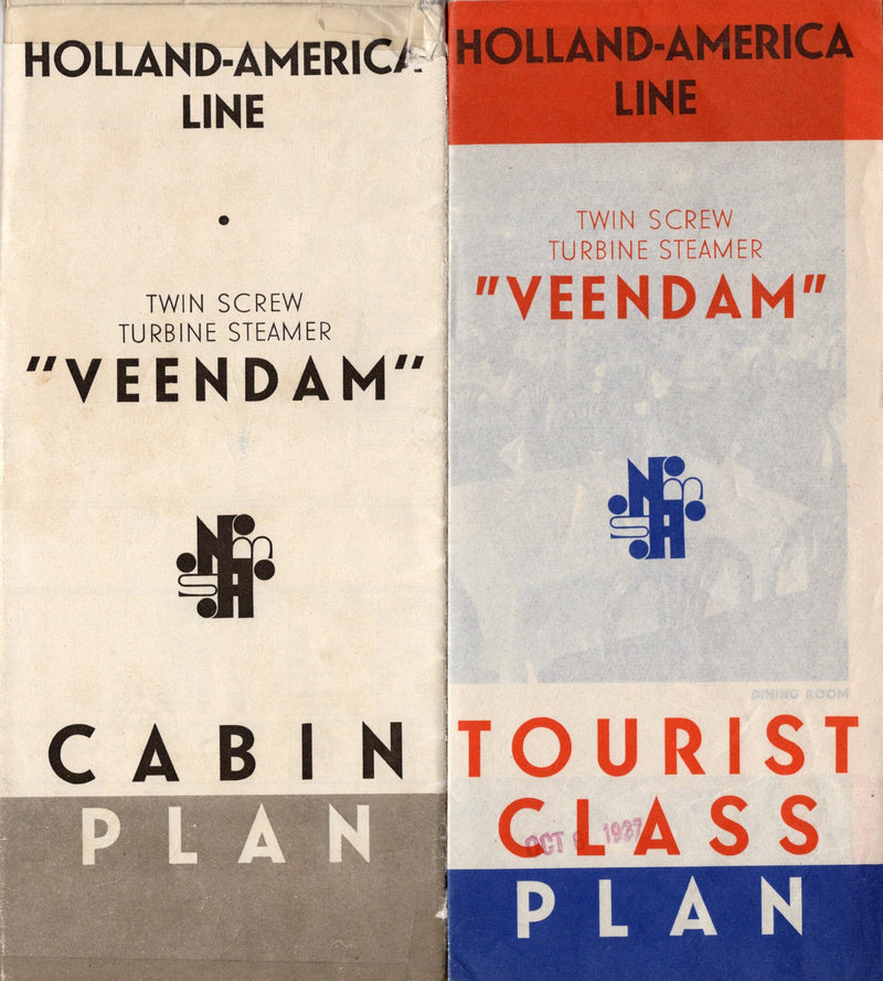 VEENDAM: 1923 - Cabin & Tourist deck plans w/ interiors from 1937