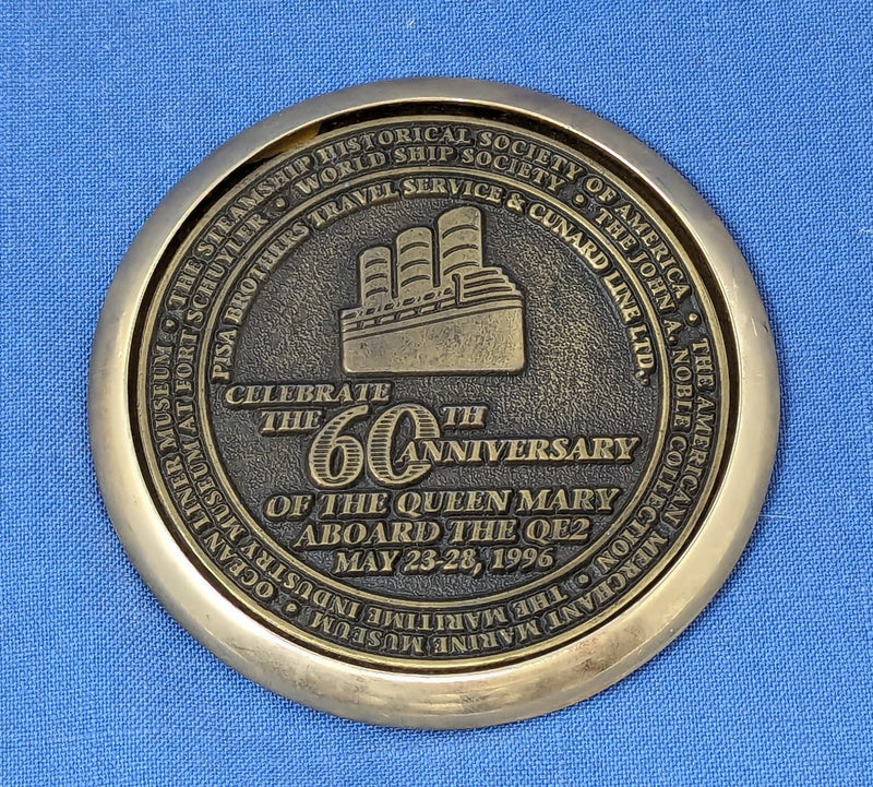 QUEEN MARY: 1936 - Bronze medallion celebrating 60th maiden voyage anniversary