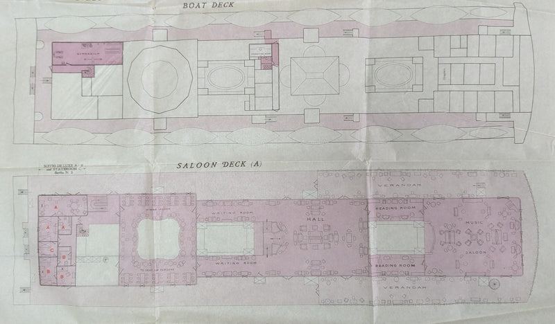 DUILIO: 1923 - Large tissue First Class deck plan w/ photos