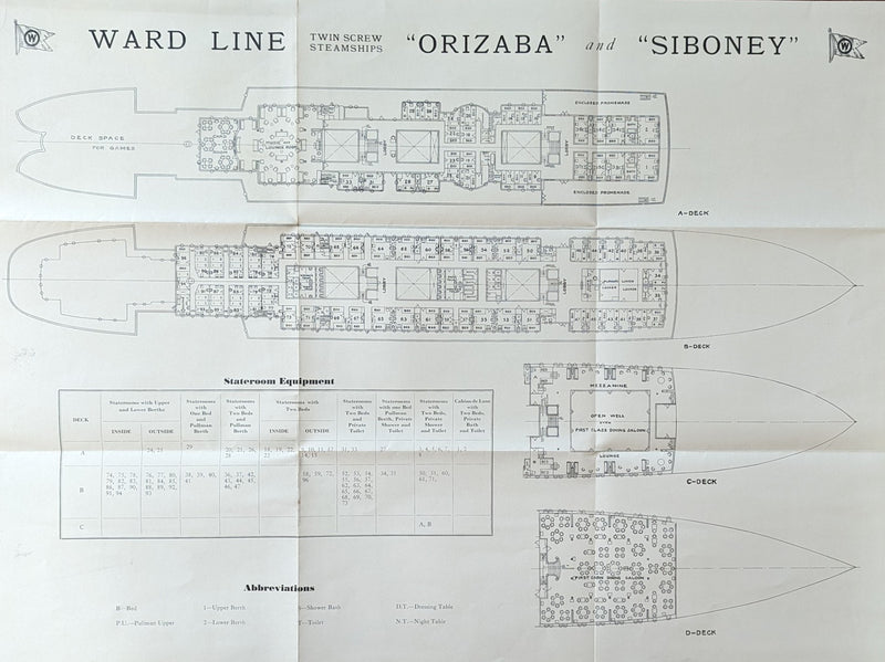 ORIZABA & SIBONEY: 1918 - Deck plan w/ interior photos