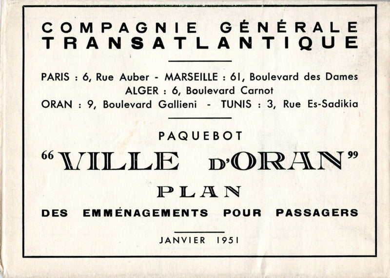 VILLE D'ORAN: 1936 - Deck plan from 1951