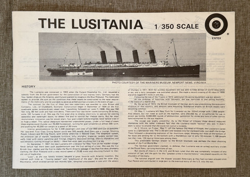 LUSITANIA: 1907 - Entex 1:350th scale model kit