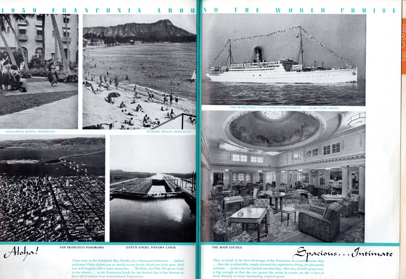FRANCONIA: 1923 - Deluxe & beautiful 1939 World Cruise brochure