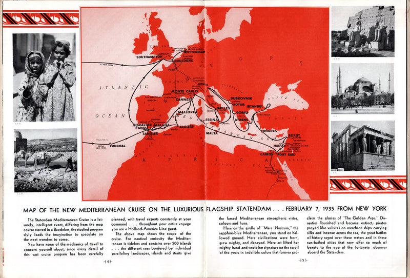 STATENDAM: 1929 - 1935 cruise brochure w/ interiors & separate deck plan