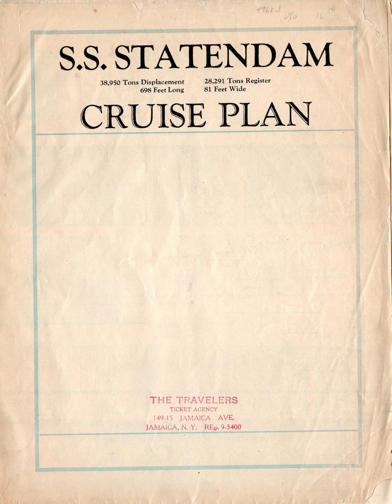 STATENDAM: 1929 - 1935 cruise brochure w/ interiors & separate deck plan