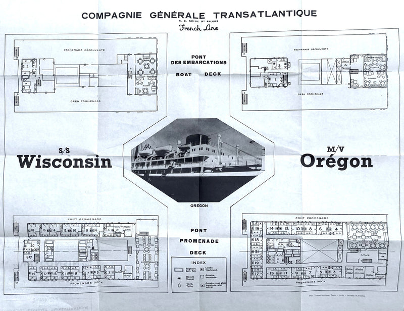 OREGON & WISCONSIN: 1930 - Deck plan of post-war saviors from 1948