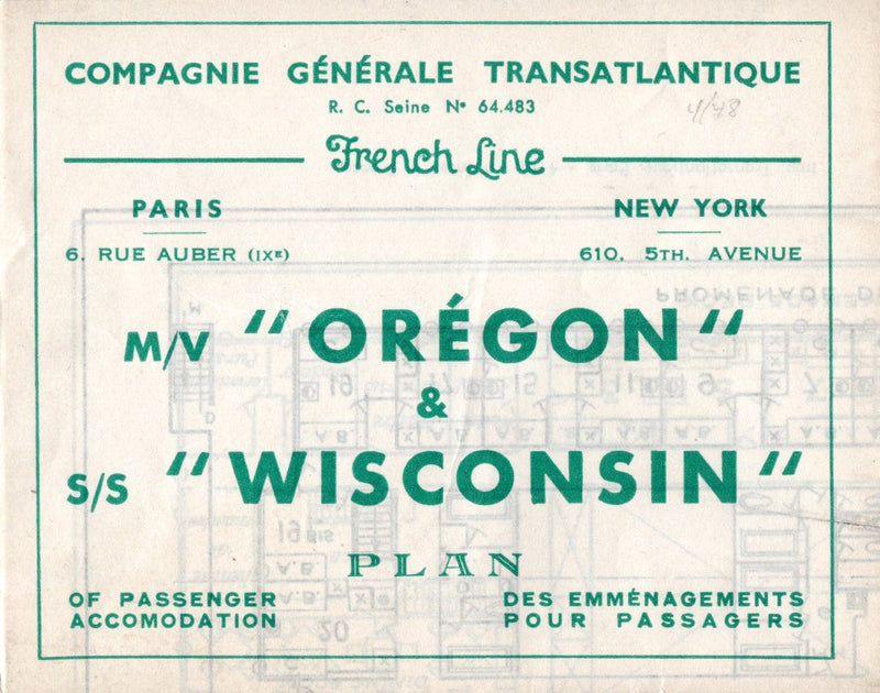 OREGON & WISCONSIN: 1930 - Deck plan of post-war saviors from 1948