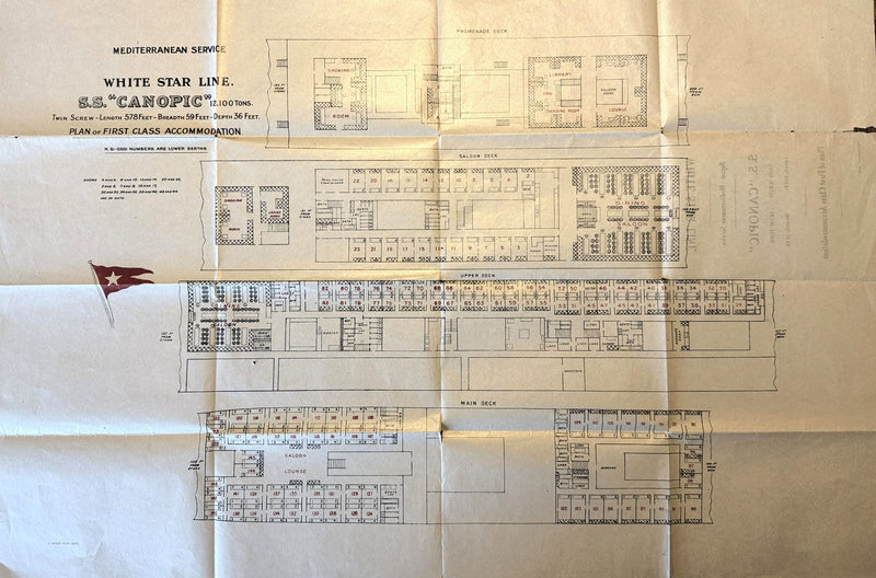 CANOPIC: 1900 - First Class deck plan from 1920