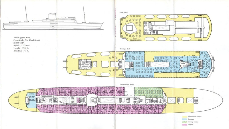 BIANCA C: 1949 - Costa interiors & deck plan brochure from 1959