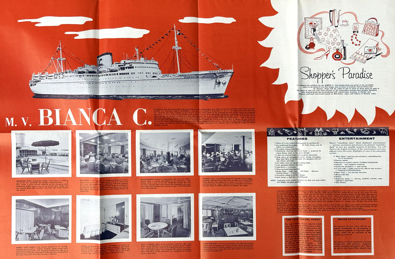 BIANCA C: 1949 - Very large 1959 cruise brochure w/ deck plans