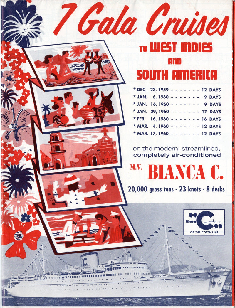 BIANCA C: 1949 - Very large 1959 cruise brochure w/ deck plans