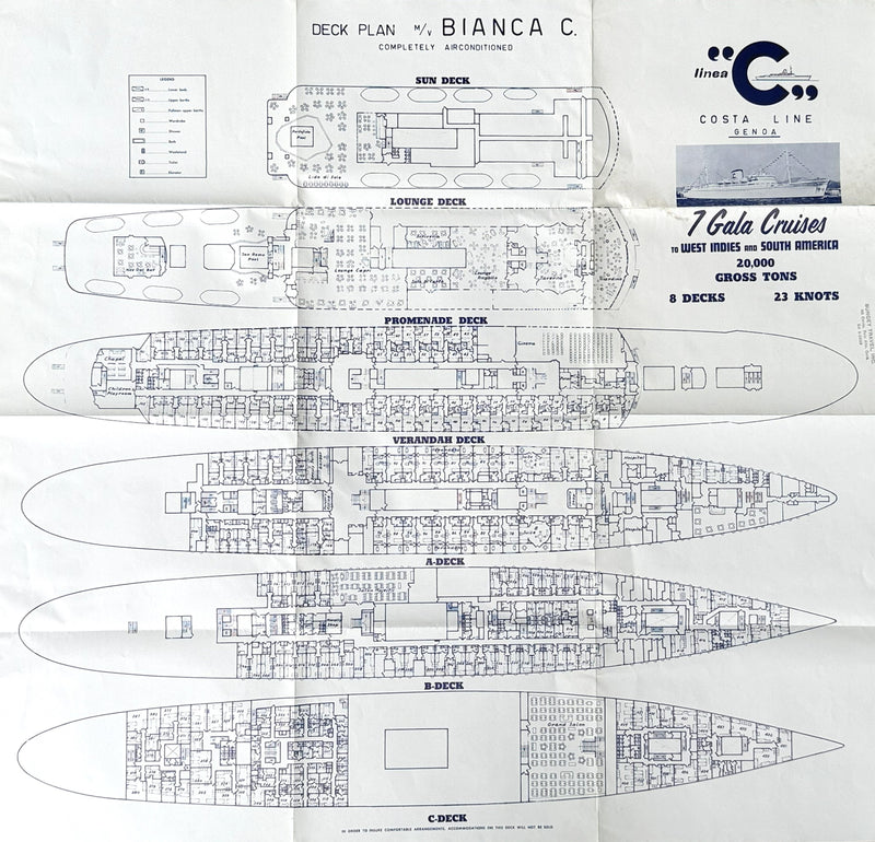 BIANCA C: 1949 - Very large deck plan from beginning